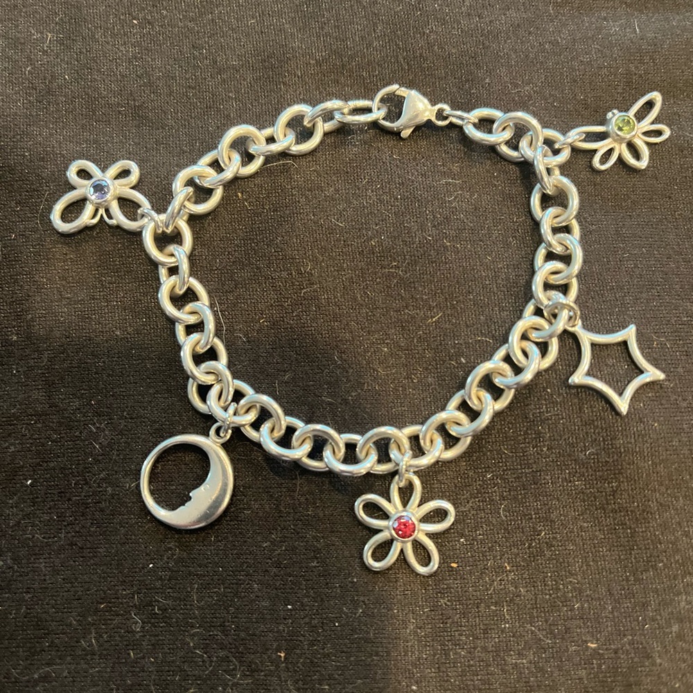 Tiffany & Co. Silver Charm Bracelet with Red, Purple, and Green Accents
